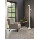 Lampă de podea, metal alb mat, aluminiu nichel mat, aluminiu alb mat, plastic transparent, cablu PVC alb, întrerupător cu pedală în cablu, LxLxA: 215x230x1540mm, lungimea cablului 1800mm, fără 2x GU10 LED 5W 230V