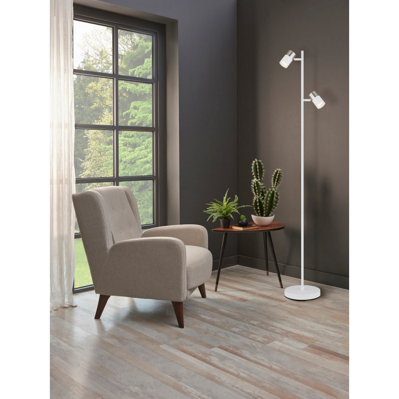 brisbon-57851s-g28734-6 Lampă de podea, metal alb mat, aluminiu nichel mat, aluminiu alb mat, plastic transparent, cablu PVC alb, întrerupător cu pedală în cablu, LxLxA: 215x230x1540mm, lungimea cablului 1800mm, fără 2x GU10 LED 5W 230V - imagine 1