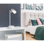 Lampă de masă metal alb mat, aluminiu nichel mat, aluminiu alb mat, plastic transparent, cablu PVC alb, întrerupător pe cablu, LxLxA: 132x120x350mm, lungime cablu 1500mm, fără 1x GU10 LED 5W 230V