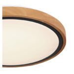 Plafoniera metal negru mat, lemn maro, acril alb, comutator perete, comutator 3000-4500-6000K pe articol, ø: 307mm, H: 90mm, inclusiv LED 12W 230V, sursa 1200lm, iesire 530lm, CCT 3000//4500 6000K - imagine 5