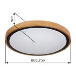 Plafoniera metal negru mat, lemn maro, acril alb, comutator perete, comutator 3000-4500-6000K pe articol, ø: 307mm, H: 90mm, inclusiv LED 12W 230V, sursa 1200lm, iesire 530lm, CCT 3000//4500 6000K - imagine 6