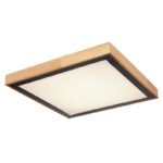 Plafoniera metal negru mat, lemn maro, acril alb, comutator pertete, comutator 3000-4500-6000K pe articol, LxLxA: 390x390x90mm, inclusiv LED 24W 230V, sursa 2500lm, iesire 1020lm, CCT 400000/CCT 400000
