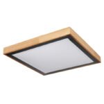 Plafoniera metal negru mat, lemn maro, acril alb, comutator pertete, comutator 3000-4500-6000K pe articol, LxLxA: 390x390x90mm, inclusiv LED 24W 230V, sursa 2500lm, iesire 1020lm, CCT 400000/CCT 400000 - imagine 3