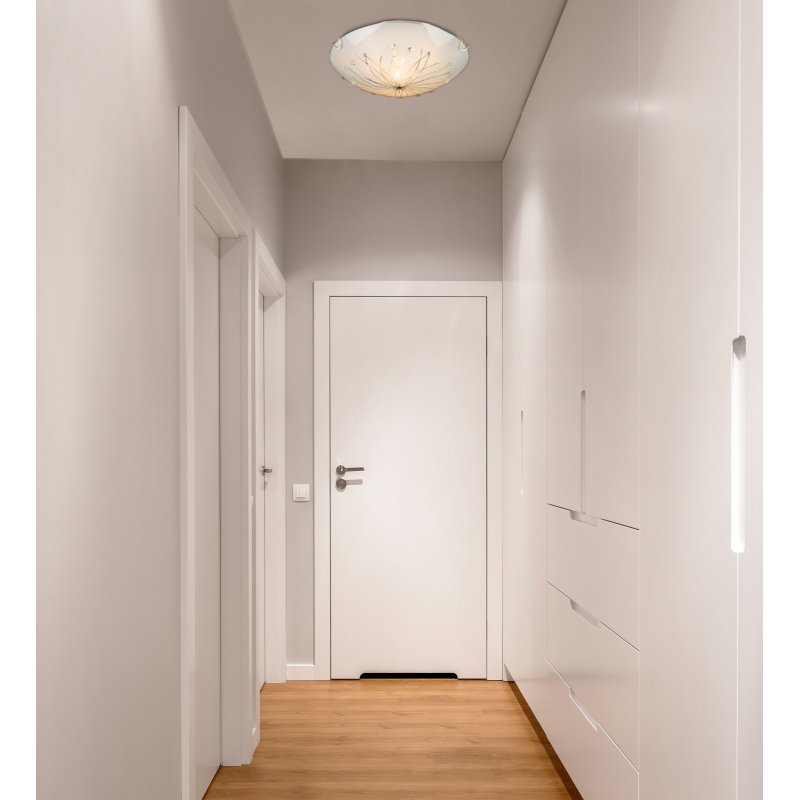 calimero-i-40402-2-g19035-3 Plafoniera, crom, alb, sticla mata, pietre decorative transparente, linii decorative, D: 300, H: 65, excl 2xE27 ILLU 60W 230V - imagine 1