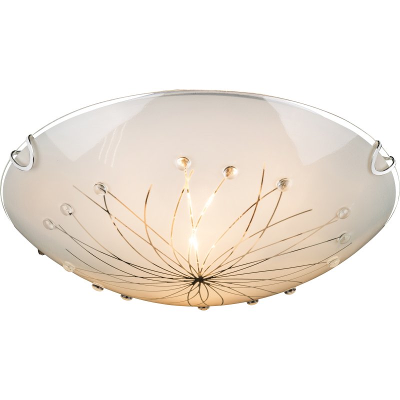 calimero-i-40402-2-g19035 Plafoniera, crom, alb, sticla mata, pietre decorative transparente, linii decorative, D: 300, H: 65, excl 2xE27 ILLU 60W 230V - imagine 1