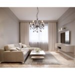 Candelabru Metal lucios negru-crom, cristale de sticlă transparentă, cristale de sticlă fumurii, ø: 500mm, H: 1250mm, excl. 5x E14 40W 230V