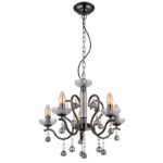 Candelabru Metal lucios negru-crom, cristale de sticlă transparentă, cristale de sticlă fumurii, ø: 500mm, H: 1250mm, excl. 5x E14 40W 230V - imagine 4