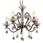 Candelabru Metal lucios negru-crom, cristale de sticlă transparentă, cristale de sticlă fumurii, ø: 500mm, H: 1250mm, excl. 5x E14 40W 230V - imagine 5