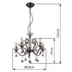 Candelabru Metal lucios negru-crom, cristale de sticlă transparentă, cristale de sticlă fumurii, ø: 500mm, H: 1250mm, excl. 5x E14 40W 230V - imagine 6