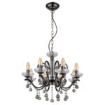 Metal lucios negru-crom, cristale din sticla transparenta, cristale din sticla fumurie, ø: 520mm, H: 1250mm, excl. 8x E14 40W 230V - imagine 4
