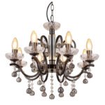 Metal lucios negru-crom, cristale din sticla transparenta, cristale din sticla fumurie, ø: 520mm, H: 1250mm, excl. 8x E14 40W 230V - imagine 5