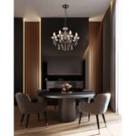Metal lucios negru-crom, cristale din sticla transparenta, cristale din sticla fumurie, ø: 520mm, H: 1250mm, excl. 8x E14 40W 230V