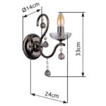 Aplică metal negru-crom, cristale din sticlă transparentă, cristale din sticlă de culoarea fumului, direcția luminii: în sus, LxH: 140x330mm, AL: 240mm, excl. 1x E14 40W 230V - imagine 5