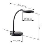 Lampă de masă plastic negru, cablu PVC, touch on/off, reglabil, comutator în trepte, incl. adaptor, Flexo, alte funcții: reglabil în 3 trepte, LxWxH: 150x132x320mm, incl. LED 4.6W 230V, sursă 500lm, ieșire 300lm, 3000K - imagine 5