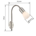 Aplica de perete nichel mat, sticlă alb mat, inclusiv Cablu transparent 1,5 m, brat flexibil, comutator, 295x235x460mm, excl 1xE14 40W 230V - imagine 4