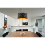 Suspensie nichel mat, textil negru auriu metalizat, abajur cu perforații pentru décor, D: 400, H: 1400, excl 1xE27 60W 230V. - imagine 2