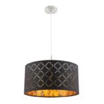 Suspensie nichel mat, textil negru auriu metalizat, abajur cu perforații pentru décor, D: 400, H: 1400, excl 1xE27 60W 230V.