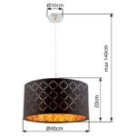 Suspensie nichel mat, textil negru auriu metalizat, abajur cu perforații pentru décor, D: 400, H: 1400, excl 1xE27 60W 230V. - imagine 4