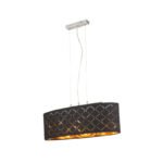 Suspensie nichel mat, textil negru auriu metalizat, abajur cu perforații pentru décor,, LxWxH: 650x250x1400, excl. 3xE27 60W 230V.