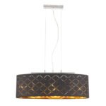 Suspensie nichel mat, textil negru auriu metalizat, abajur cu perforații pentru décor,, LxWxH: 650x250x1400, excl. 3xE27 60W 230V. - imagine 4
