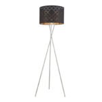 Lampadar nichel mat, textil negru auriu metalizat, abajur cu perforații pentru décor, cablu de 1,8 m, comutator, D: 620, H: 1600, excl. 1xE27 60W 230V.