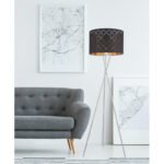 Lampadar nichel mat, textil negru auriu metalizat, abajur cu perforații pentru décor, cablu de 1,8 m, comutator, D: 620, H: 1600, excl. 1xE27 60W 230V. - imagine 3