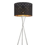 Lampadar nichel mat, textil negru auriu metalizat, abajur cu perforații pentru décor, cablu de 1,8 m, comutator, D: 620, H: 1600, excl. 1xE27 60W 230V. - imagine 4