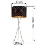 Lampadar nichel mat, textil negru auriu metalizat, abajur cu perforații pentru décor, cablu de 1,8 m, comutator, D: 620, H: 1600, excl. 1xE27 60W 230V. - imagine 6