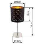 Veioza nichel mat, textil negru auriu metalizat, abajur cu perforații pentru décor cablu de 1,5 m, comutator D: 150, H :. 350, excl. 1xE14 40W 230V - imagine 4