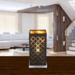 Veioza nichel mat, textil negru auriu metalizat, abajur cu perforații pentru décor, cablu de 1,5 m, , comutator, LxlxH: 110x110x250, excl. 1xE14 40W 230V. - imagine 2