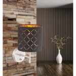 Aplica de perete nichel mat, textil negru auriu metalizat, abajur cu perforații pentru décor WxH: 150x260, AL: 190, excl. 1xE14 40W 230V. - imagine 2