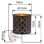 Aplica de perete nichel mat, textil negru auriu metalizat, abajur cu perforații pentru décor WxH: 150x260, AL: 190, excl. 1xE14 40W 230V. - imagine 4