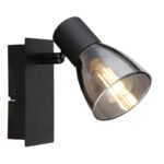 Spot metal negru mat, sticlă fumată, comutator basculant pe articol, LxA: 70x140mm, AL: 155mm, excl 1x E14 40W 230V