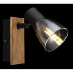 Spot lemn maro închis, metal negru mat, sticlă de culoarea fumului, comutator basculant pe articol, LxA: 70x140mm, AL: 155mm, excl 1x E14 40W 230V - imagine 3