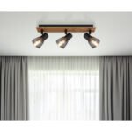 Spot din lemn maro închis, metal negru mat, sticlă afumată, LxLxH: 400x70x155mm, excl 3x E14 40W 230V