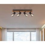 Spot din lemn maro închis, metal negru mat, sticlă afumată, LxLxH: 500x70x155mm,excl 4x E14 40W 230V - imagine 2