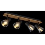 Spot din lemn maro închis, metal negru mat, sticlă afumată, LxLxH: 500x70x155mm,excl 4x E14 40W 230V - imagine 3