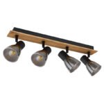 Spot din lemn maro închis, metal negru mat, sticlă afumată, LxLxH: 500x70x155mm,excl 4x E14 40W 230V - imagine 4