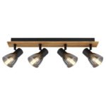 Spot din lemn maro închis, metal negru mat, sticlă afumată, LxLxH: 500x70x155mm,excl 4x E14 40W 230V - imagine 5