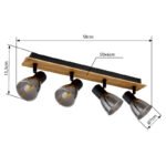 Spot din lemn maro închis, metal negru mat, sticlă afumată, LxLxH: 500x70x155mm,excl 4x E14 40W 230V - imagine 6