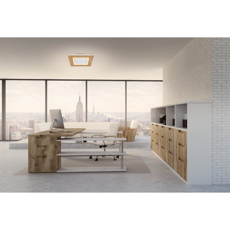 clay-41767q-g27750-6 Plafonieră alb metalic, reproducere din lemn acrilic, alb acrilic, L x l x I: 300x300x50mm, inclusiv LED 23,4W 230V, sursă 2560lm, putere 1300lm, CCT 2700-6500K, interior LED 2700K, exterior LED 6500K - imagine 1