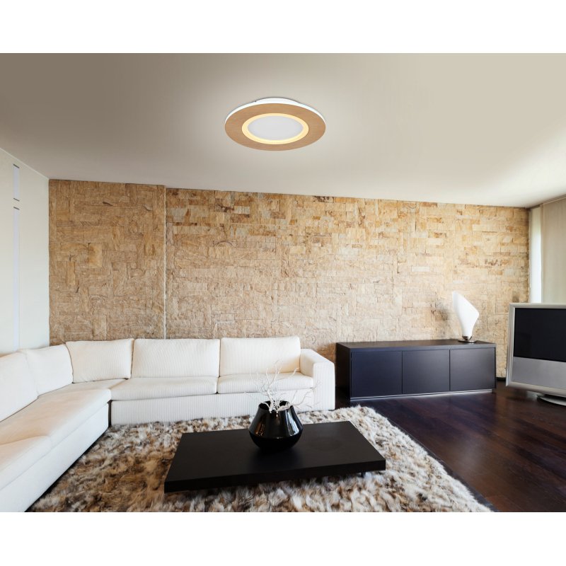 clay-41767r-g27751-6 Plafonieră alb metalic, imitație de lemn acrilic, alb acrilic, ø: 300mm, I: 50mm, incl. LED 23,4W 230V, sursă 2550lm, putere 1370lm, CCT 2700-6500K, interior LED 2700K, exterior LED 6500K - imagine 1