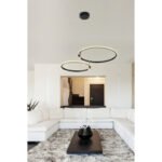 Suspensie metal/aluminiu negru mat/auriu, dispersor acryl, memorie, lumina de veghe, dimabila, telecomanda, culori lumina schimbabile, LxBxH:1025x700x1500,LED 55W 230V,7400lm Source,2200lm Output,CCT2700-6000K