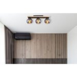 Plafonieră metal negru mat, lemn natural, sticlă fumurie, L x l x I: 600x150x205mm, fără becuri 3xE27 25W 230V - imagine 2