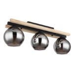 Plafonieră metal negru mat, lemn natural, sticlă fumurie, L x l x I: 600x150x205mm, fără becuri 3xE27 25W 230V - imagine 3