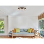 Plafonieră metal negru mat, lemn maro închis, sticlă fumurie, LxLxA: 600x150x205mm, fără 3x E27 25W 230V - imagine 2