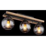 Plafonieră metal negru mat, lemn maro închis, sticlă fumurie, LxLxA: 600x150x205mm, fără 3x E27 25W 230V - imagine 3