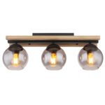 Plafonieră metal negru mat, lemn maro închis, sticlă fumurie, LxLxA: 600x150x205mm, fără 3x E27 25W 230V - imagine 5