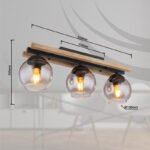 Plafonieră metal negru mat, lemn maro închis, sticlă fumurie, LxLxA: 600x150x205mm, fără 3x E27 25W 230V - imagine 6
