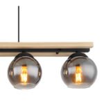 Corp de iluminat suspendat metal negru mat, lemn natural, sticlă fumurie, cablu PVC negru, reglaj înălțime, L x l x I: 850x150x1200mm, fără becuri 4xE27 25W 230V - imagine 5